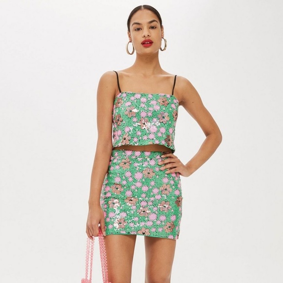 floral sequin mini skirt